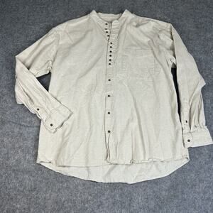 Aran Sweater Market Shirt Men XL Cotton Hemp Irish Grandfather Oversize Beige